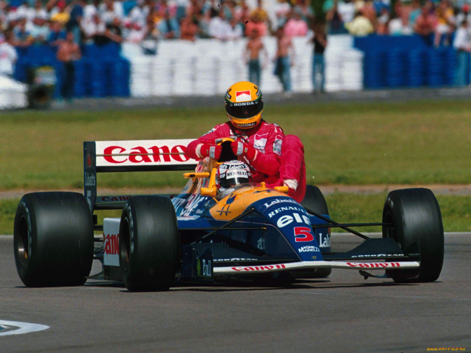 nigel, mansell, ayrton, senna, out, of, fuel, williams, gp, great, brittain, silverstone, circuit, july, , 
